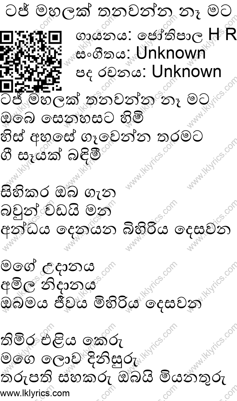 Taj Mahalak Guitar Chords by Artist H.R. Jothipala